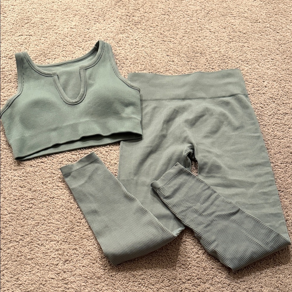 Sage Green Ribbed Activewear Set
